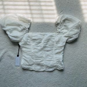 ASTR The Label White Square Neck Ruched Bubble Top